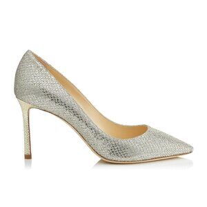 Jimmy Choo Romy 85 Champagne Glitter Pointed Toe Heels
